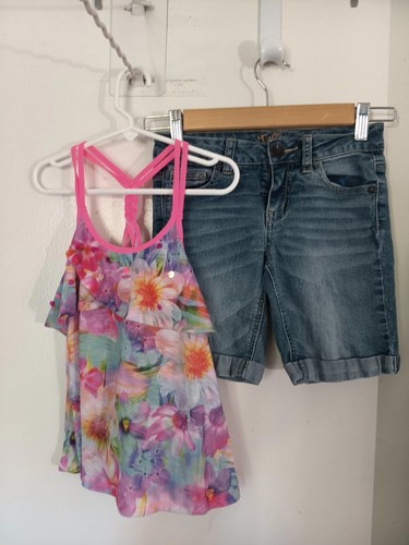 JUSTICE SHORT SET TANK TOP AND JEAN SHORTS SIZE 8 - Picture 1 of 6