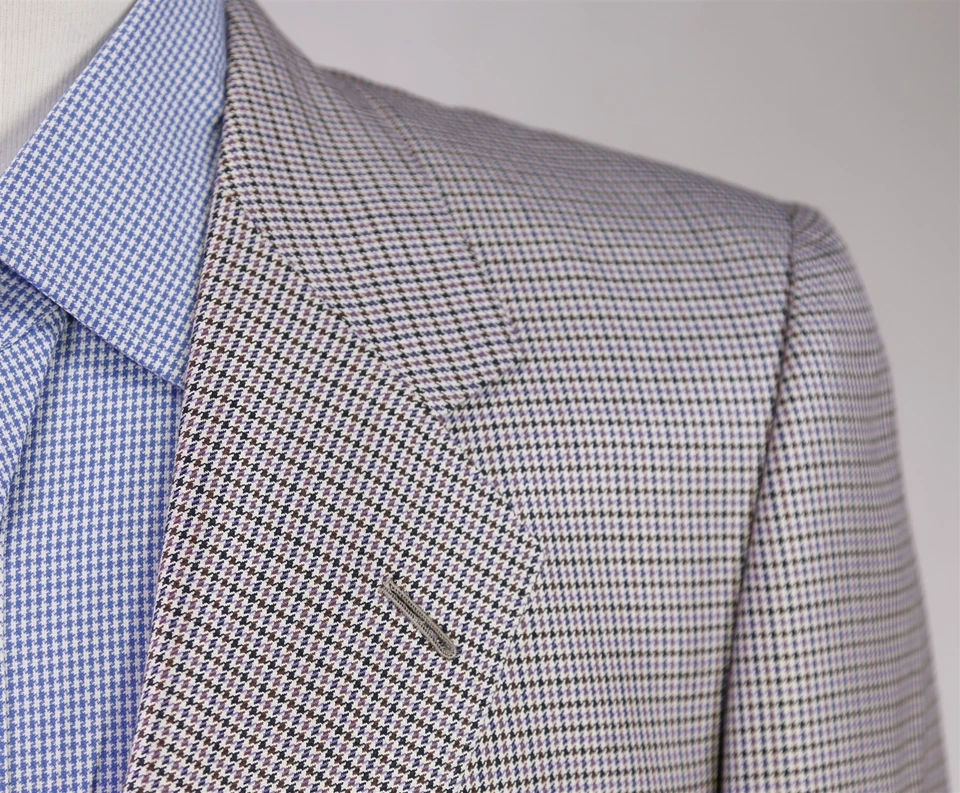 Hickey-Freeman сделанный на заказ Серебряный бордовый фиолетовый чек шерсти шелк Sportcoat Blazer 40с - Изображение 4 из 4