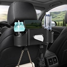 Back Seat Car Organizer, 2 Cup Holders, Tissue Holder, Phone Stand Hooks