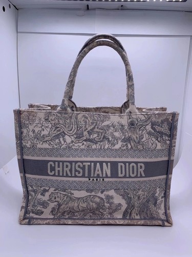 DIOR Gray Toile de Jouy Medium Book Tote Shoulder Shopper Bag