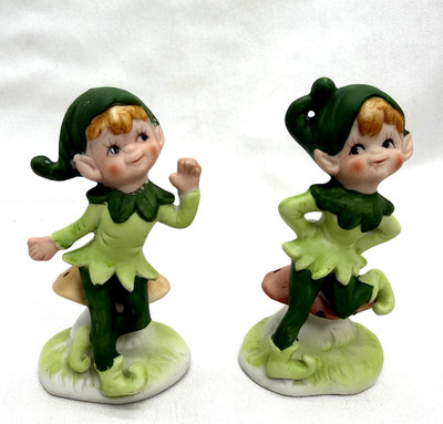 2 Vtg Lego Ceramic Pixie Elves Elf On Mushrooms Figures Figurine 