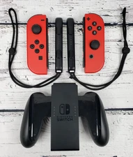 Nintendo Switch OLED Mario Red Joy Cons OEM w/Straps and Grip - Tested