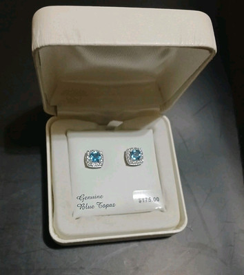 Kohl's Sterling Silver Swiss Blue Topaz White Sapphire Halo Stud Earrings NEW