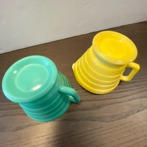 Vintage 1960s Hazel Atlas Glass Sugar Creamer Yellow Green Tea Coffee Retro Set - Image 4 of 4
