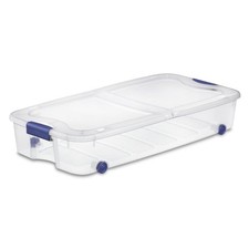 66 Quart Latching Underbed Wheeled Storage Bin, Clear Plastic Storage Container