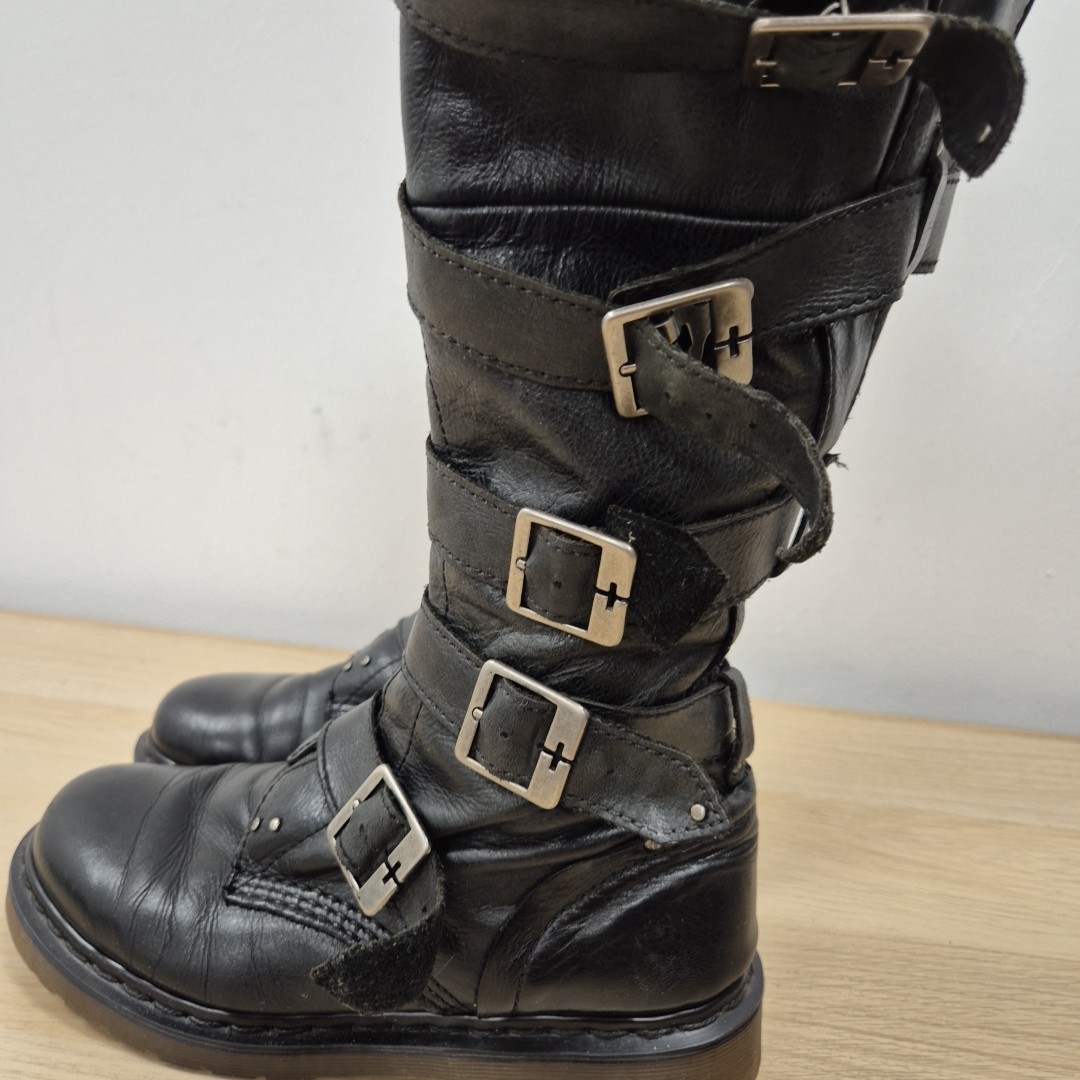 Dr Martens Phina Buckle Biker Knee High Green Soft Leather Tall