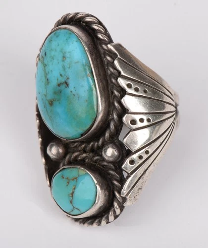 Vintage Navajo 925 Silver Turquoise Ring 19g - Size 9, Signed