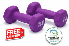 Neoprene Dumbbell Weights 3 lb Pair Purple Hex No Roll Grip Home Workout Set Pro
