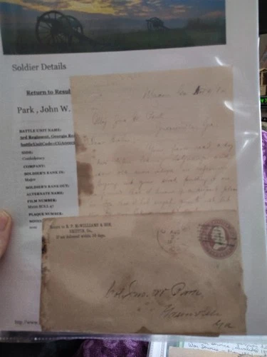 Civil War Era. Cover And Letter 1884. Col. John W. Park