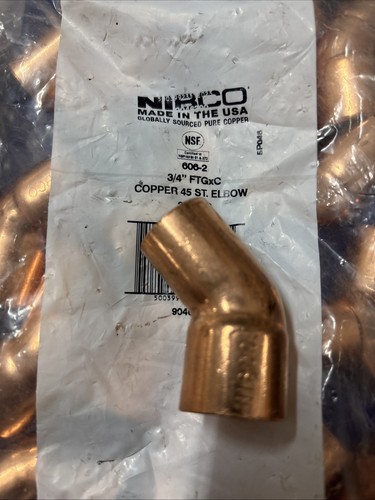 Nibco 606-2 3/4" FTG x C Wrot Copper 45° Street Elbow 9046300 *Single*