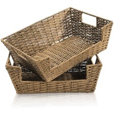 2 Pack Open Front Storage Baskets, Built-in Handles