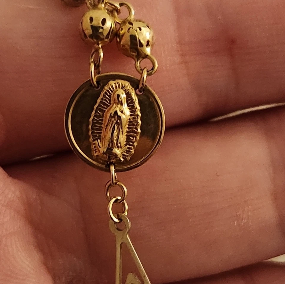 Solid 14K Yellow Gold Beaded Rosary Necklace weighs 12.56 Grams Brand new - Image 4 of 4
