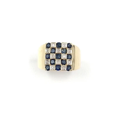 14kt Gelbgold Ring blauer Saphir Diamanten Bandring 585 Gold Schmuck 18.1mm / 57 - Bild 1 von 4