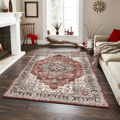 Tribal Boho Teppich Vintage Wohnzimmer Schlafzimmer Teppich Matte Weinrot