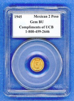 1945 Mo PCGS Gem BU Mexico Gold Dos 2 Pesos Coin Estado Unidos 1945 Mo PCGS Gem BU Mexico Gold Dos 2 Pesos Coin Estado Unidos