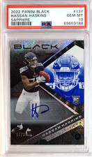 2022 PANINI BLACK #137 SAPPHIRE AUTO HASSAN HASKINS ROOKIE CHARGERS PSA 10—POP 1