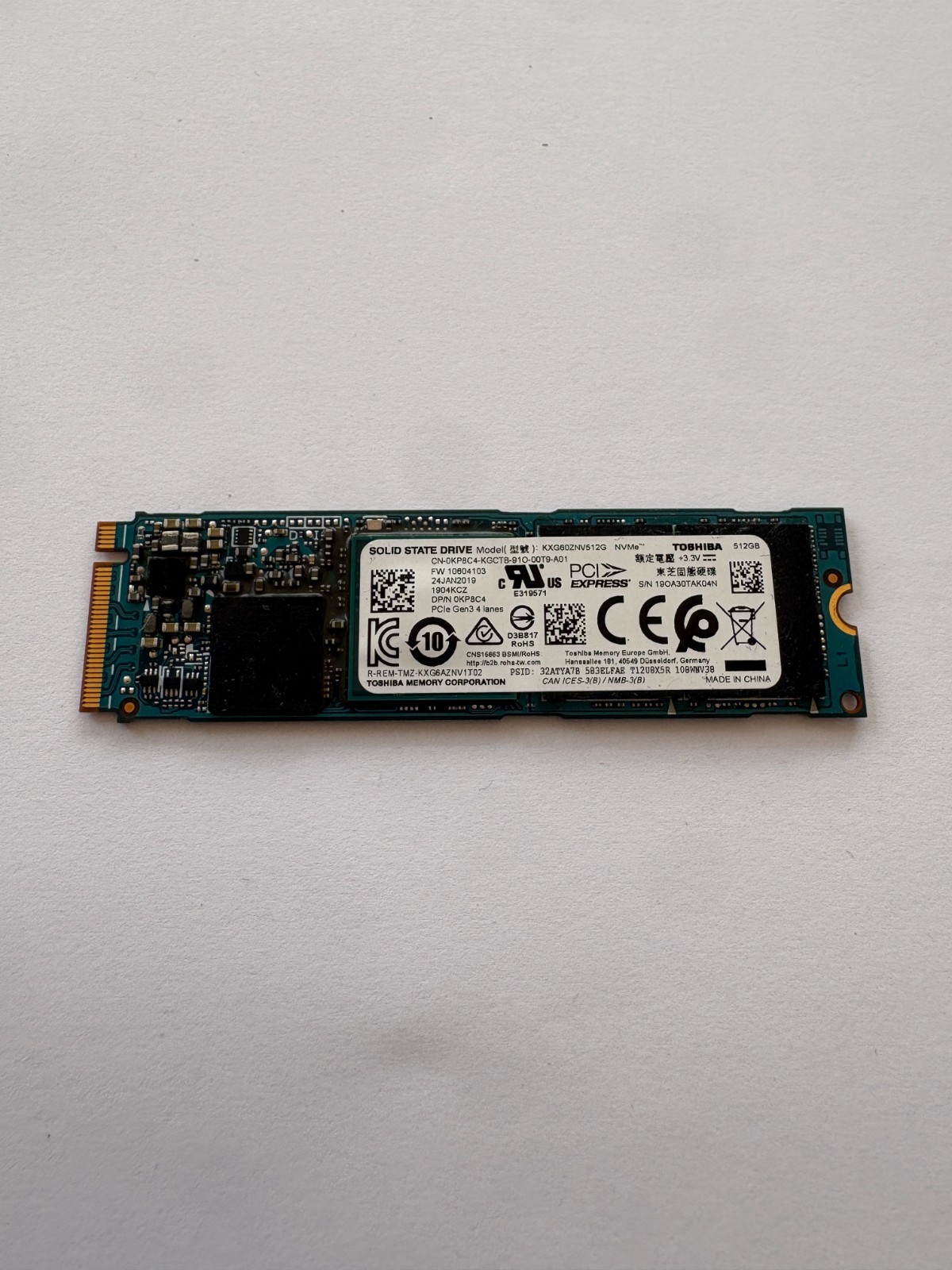 SSD M.2 NVMe Toshiba 512GB KXG60ZNV512G PCIe Gen3x4 2280 PC Laptop