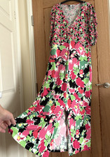 NEXT Multicolour Spliced Floral Print Jersey Long Midi Dress, Size 22