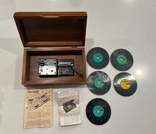 Vintage Thorens Swiss Automatic Disc Music Box with 5 Discs  - With Instructions