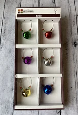 CHRISTMAS HOLIDAY WINE GLASS CHARMS JINGLE BELLS! ~ DISTINGUISHES GUEST GLASSES!