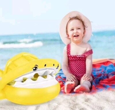 Baby Pool Float Shark Baby Pool Schwimmring mit aufblasbarem Sonnenschutz Baldachin...