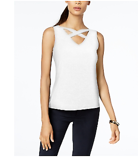 Nine West Womens Cross-Front Sleeveless Blouse Top, White, Size Small  716357263776 | eBay