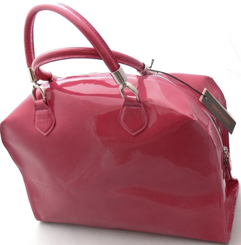 BORSA BAULETTO A MANO PELLE VERNICIATA ROSA VERNICE MADE ITALY VINTAGE - Picture 8 of 11