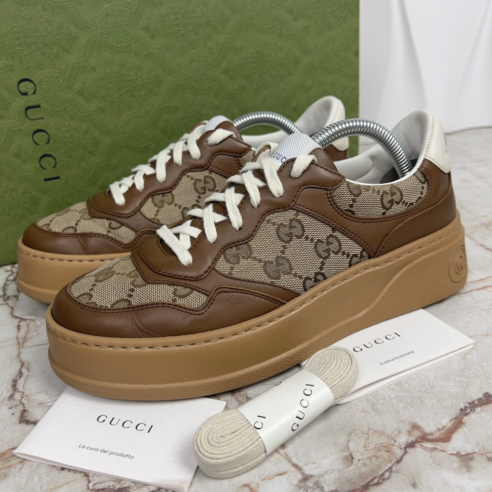 PRIX CONSEILLÉ Gucci Logo Chunky Platform Sneaker GG toile 38, ou 8,5 US UPG20