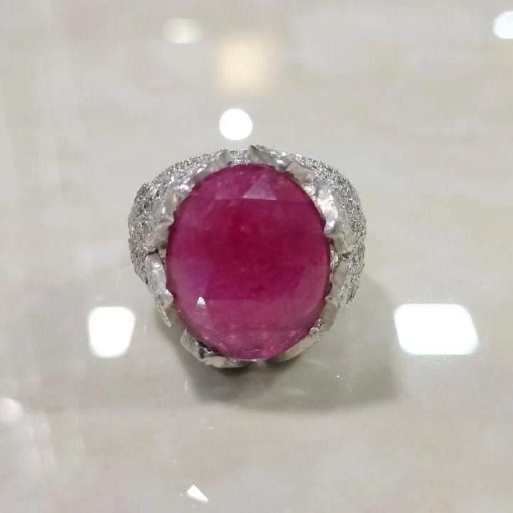 935 Silver Simulated 9.50 TCW Oval Ruby & Round Sapphire Dome Ring For Woman - Image 2 of 4