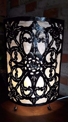 Lampe Metall Stoff Beleuchtung Wohnzimmer Dekoration Unikat  Indonesien Bali