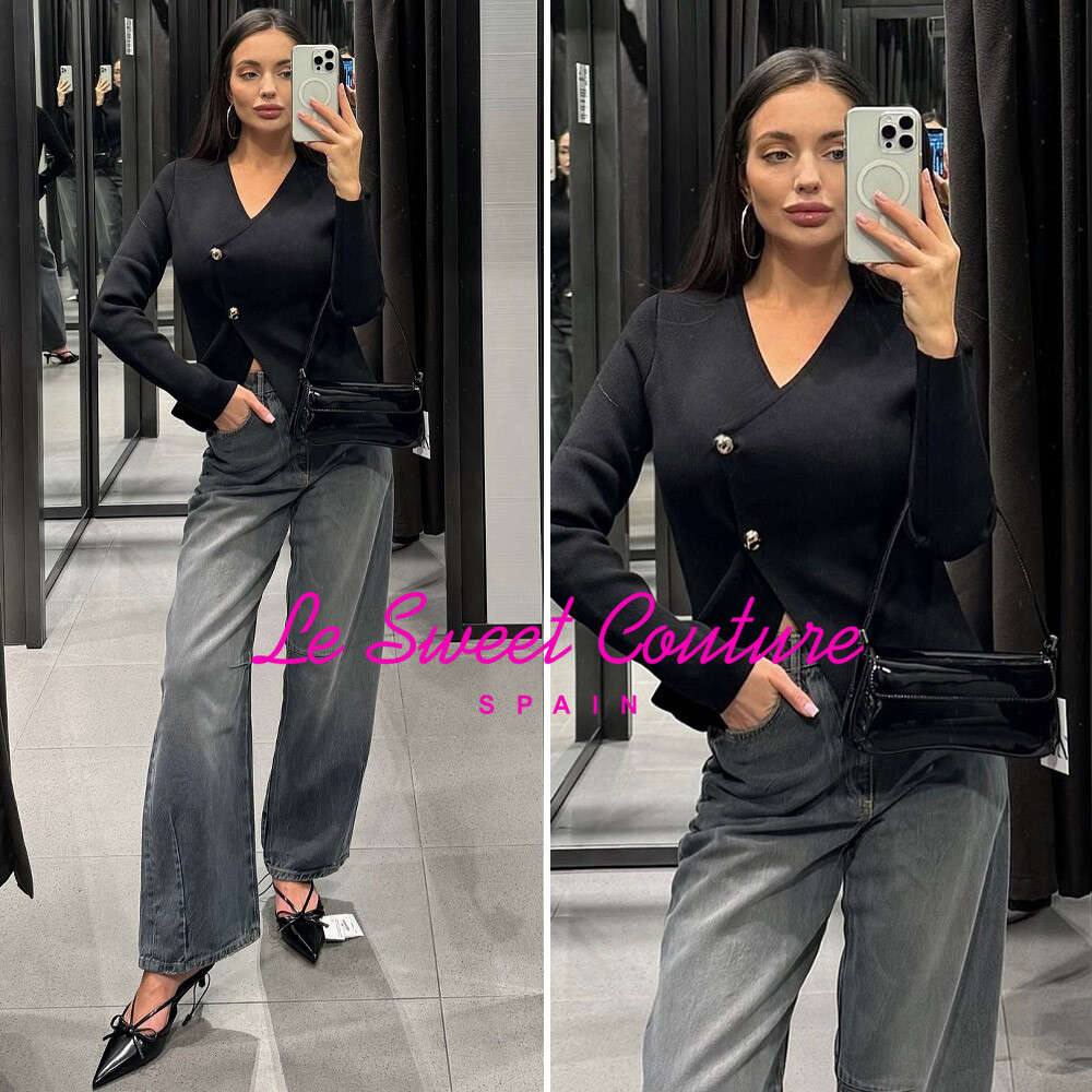 ZARA WOMAN NWT SS24 BLACK ASYMMETRICAL KNIT CARDIGAN ALL ZARA WOMAN NWT SS24 BLACK ASYMMETRICAL KNIT CARDIGAN ALL