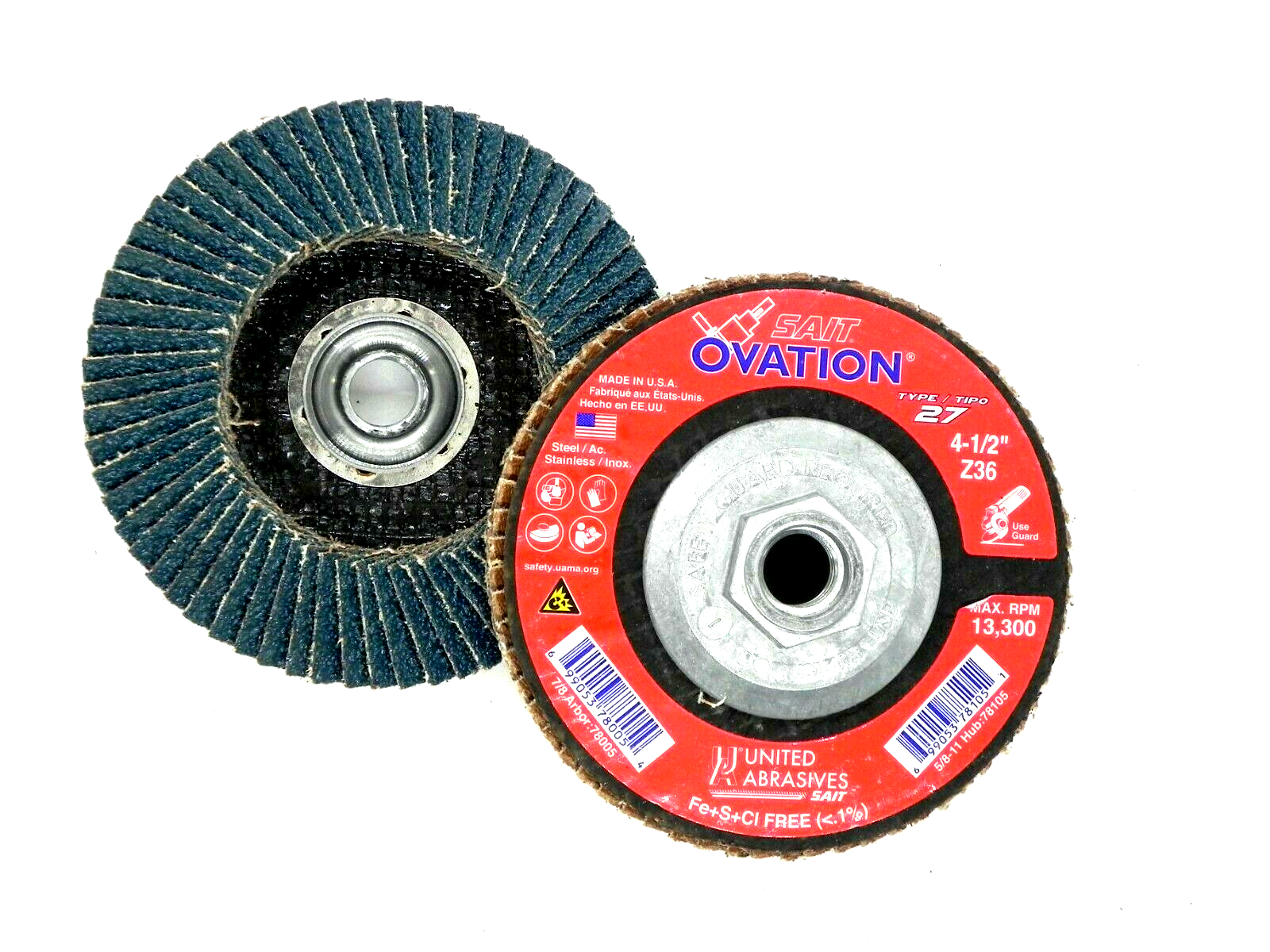(2 pck) Sait 41/2"x5/811 Ovation Type 27 Flap Disc 36 Grit 78105 USA