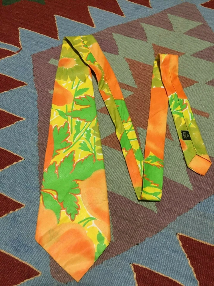 Corbata floral psicodélica vintage años 60 oro Neckwear Co. 100 % algodón Foto 2 de 4