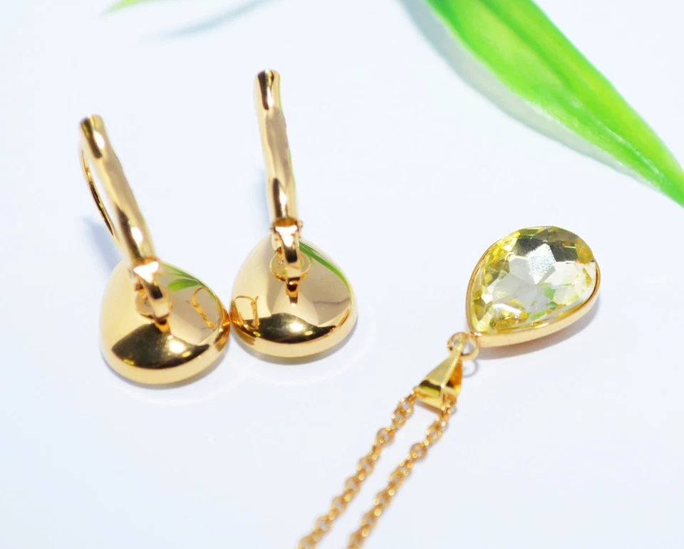 SET EDELSTAHL KRISTALL Tropfen Brisur Ohrhänger Ohrringe gold Glas Halskette - Bild 4 von 4