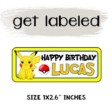 60 etiquetas adhesivas de fiesta POKEMON CUMPLEAÑOS PERSONALIZADO para bolsas de regalos y favores