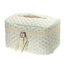 Cotton Makeup Bag Aesthetic Cute Floral Pattern Makeup Bag for Women Beige