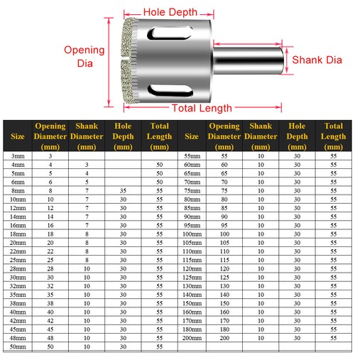 3-200mm Diamond Hole Saw Cutter Drill Bits For Tile Glass Ceramics Marble Stone - Picture 2 of 55