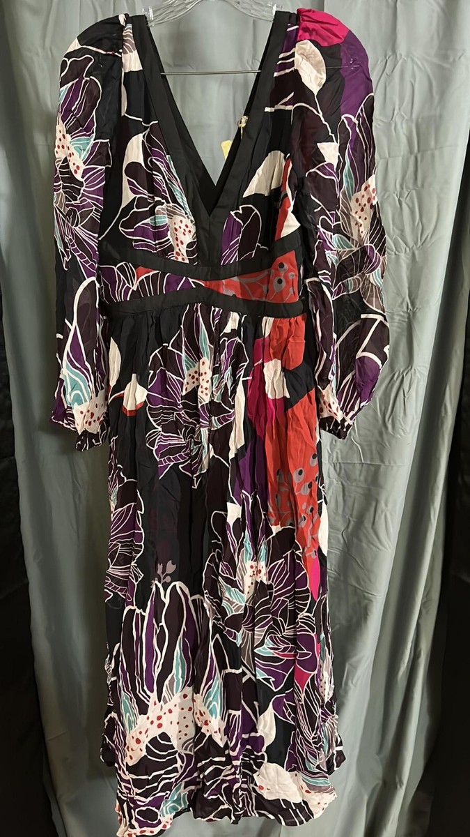let me be floral midi dress New Anthropologie Let Me Be Floral Midi Dress $198 SMALL Black Motif