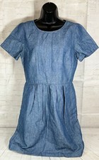 Madewell 4 Blue Linen Blend Fit N Flare Dress Classic Minimalist Capsule