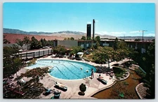 Albuquerque NM~White Winrock Motor Hotel~Beach Balls in Pool~Birdseye~Rt 66 1963