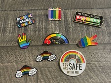 LGBTQ Pride Rainbow Enamel Pin Brooch Lot Of 9 Social Battery Safe Peace Social