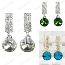 CLIP ON faceted glass DROP EARRINGS silver rhinestone NON-PIERCED gold fashion