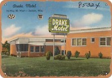 METAL SIGN - Mississippi Postcard - Drake Motel, Hi-Way 80 West -- Jackson, Mis