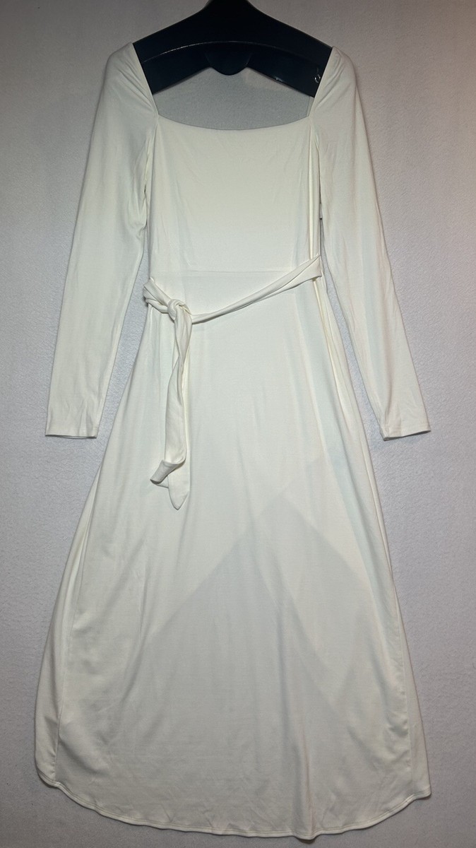 Aritzia Wilfred Saturn Long Sleeve Faux Wrap Midi Dress Hi-Low Cream Ivory  Sz L | eBay