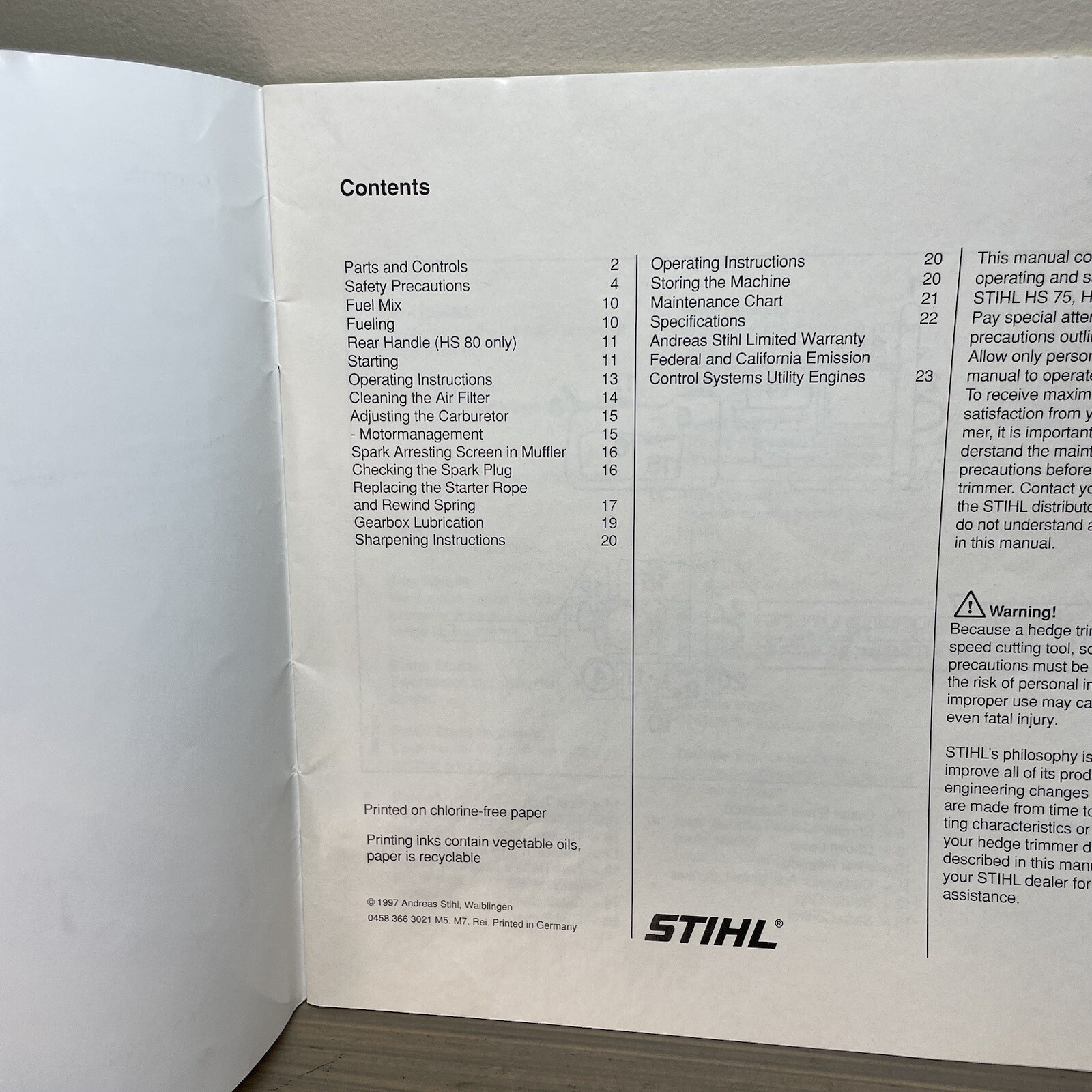 Stihl Hedge trimmers HS75, HS80 Owner's / Instruction Manual