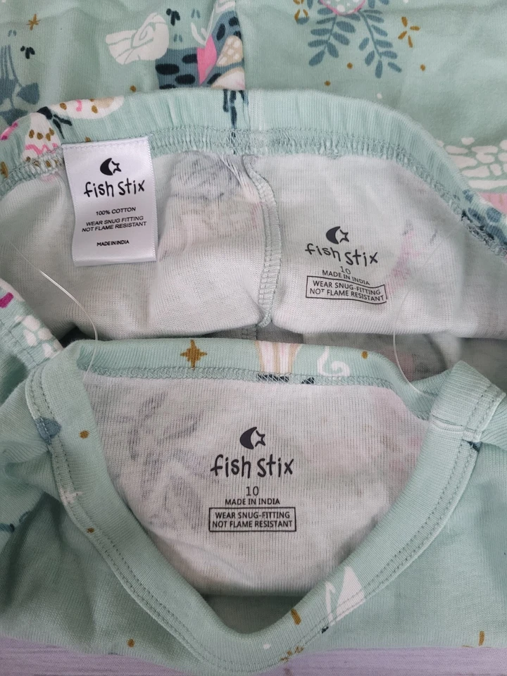 Nuevo Juego de pijama de 2 piezas FISH STIX por 10 Green Mushroom Fairy Foto 2 de 4