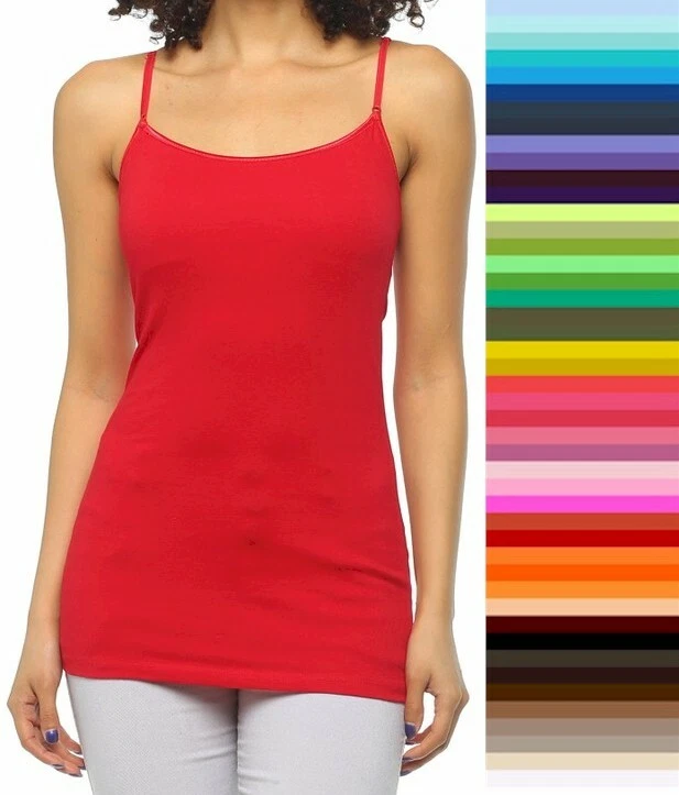 Bozzolo Tank Top Cami W/Shelf BRA Long Layering Spaghetti Strap STORE  CLOSING