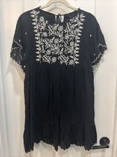 Zara TRF Women's Black And White Embroidered Boho Dress Mini Length Size XS