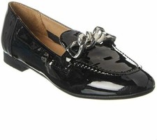  158 Donald J Pliner Nolin Chain Loafer Flats Soft Patent Leather Black NIB