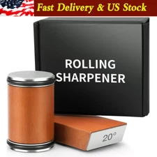 Diamond Rolling Knife Sharpener Kit Magnetic Stand 2 Angle Gift Straight Edge